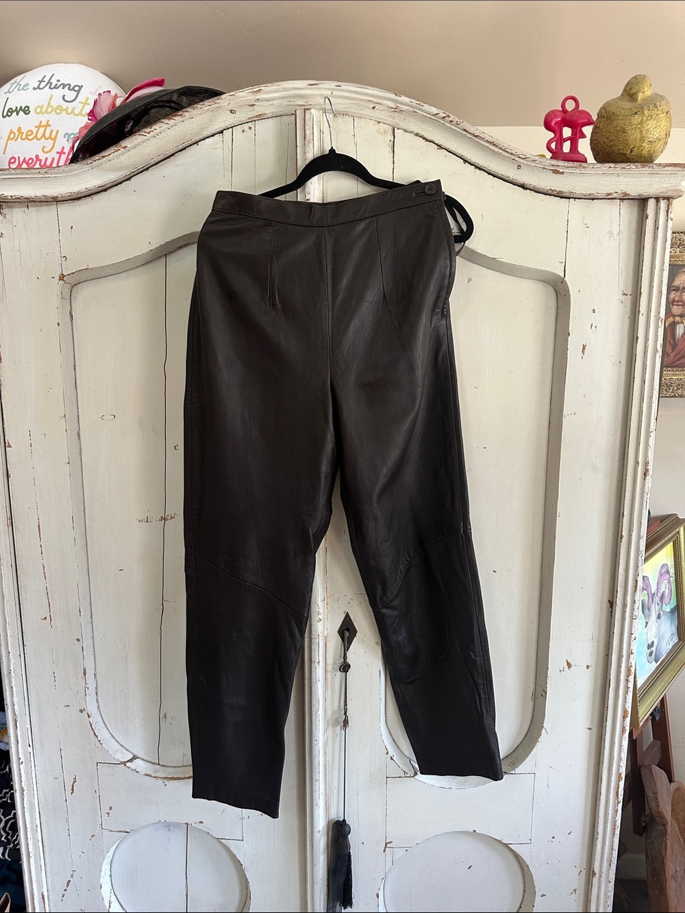 Lord & Taylor Black Straight-Leg Leather Pants